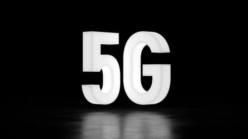 Glowing 3D 5G Logo Reveal on Dark Reflective Surface