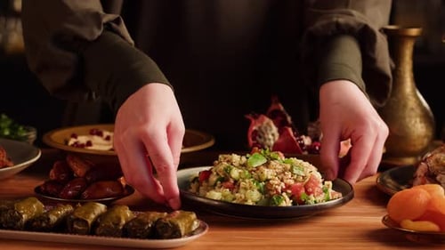 Middle Eastern Cuisine Display of Ramadan Festive Dishes