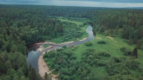 Beautiful Russian River Located Between Green Meadow