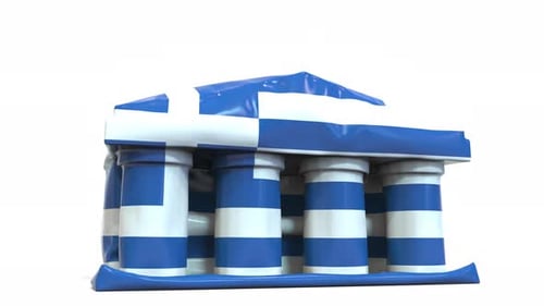 Deflating Bank or Government Building with Flag of Greece
