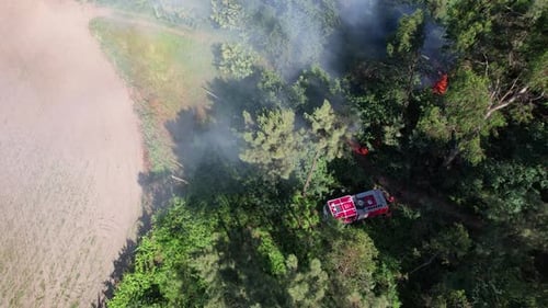 Fire Truck Responding to Rural Forest Fire