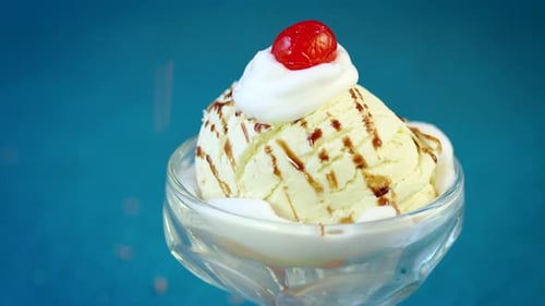 Vanilla Ice Cream Sundae with Cherry