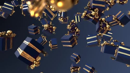 Falling Blue and Gold Gift Boxes Christmas Celebration Loop