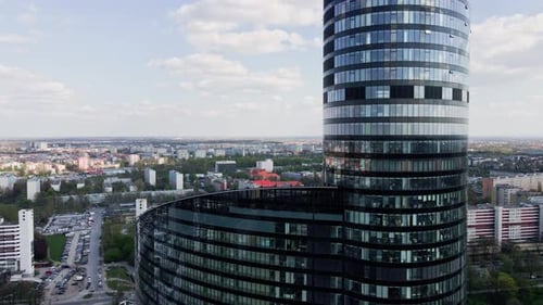Aerial View of Modern Office Building with Big Windows