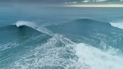 Aerial View on Big Waves Atlantic Ocean at Storm