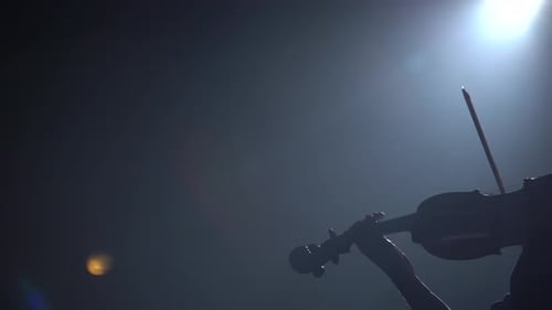 Musician Playing Violin in Silhouette at Night