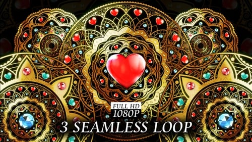 Glistening Golden Mandala with Hearts and Jewels Animation