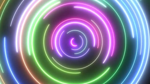 Neon Circle Ring Halo Loops leuchten in hellen Farben und drehen sich langsam — 1080p