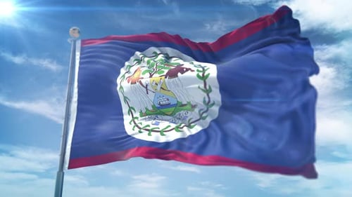 Realistic Belize National Flag Waving in Clear Blue Sky