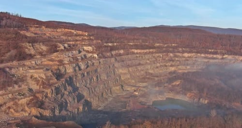Aerial View From Above of Opencast Mining Quarry with Rock Quarry