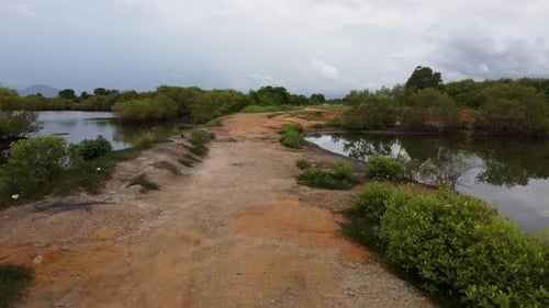 Aerial view red soil path