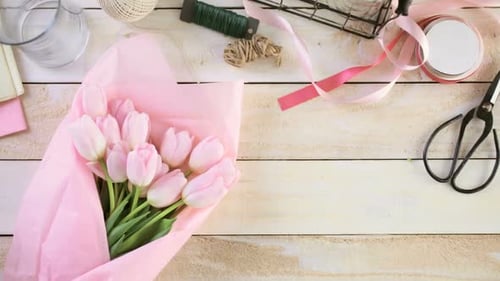 Pink Tulip Bouquet Removed From Table