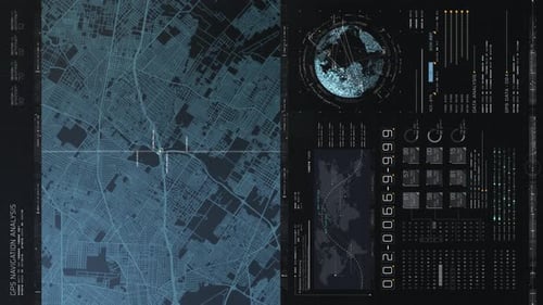 Futuristic HUD GPS Navigation Data Analysis