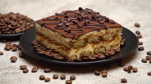 Creamy Tiramisu with Coffee Beans Close Up