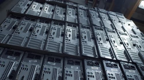 Stacked Computer Towers in a Storage Facility