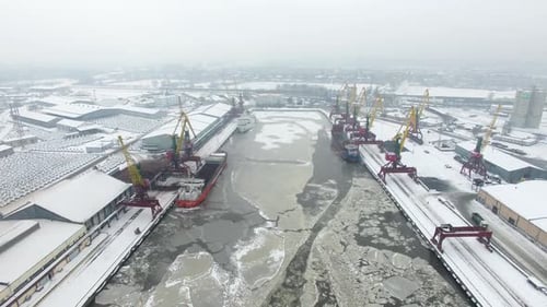Aerial: The port of Kaliningrad in the cold winter