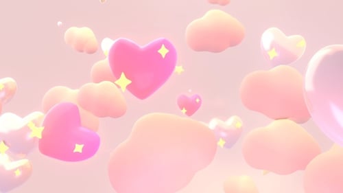 Sweet Pink 3D Hearts and Clouds Floating Background Loop
