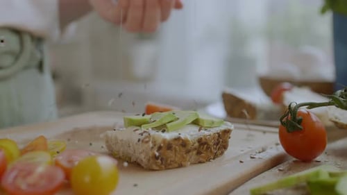 Avocado Toast Preparation in Bright Kitchen
