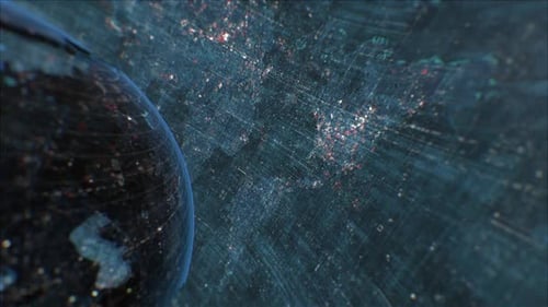 Global Network Connection Data Over World Map Animation