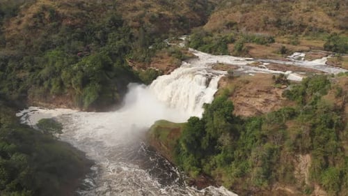 Aerial drone shot of a National Park waterfall in Africa.
Murchison Falls National Park Uganda.