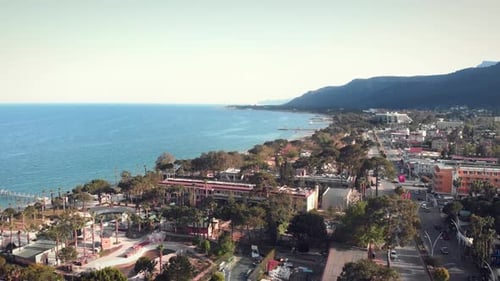 Coastline with tourist resort area with hotels, recreation complexes and apartments.