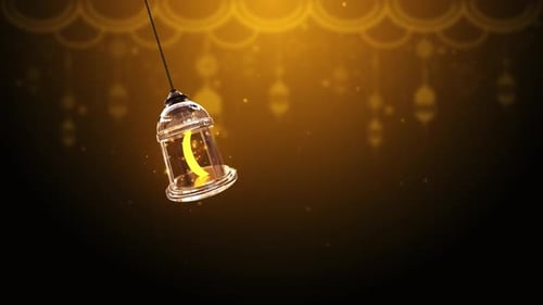 Swinging Ramadan Lantern with Glowing Crescent Moon Animation