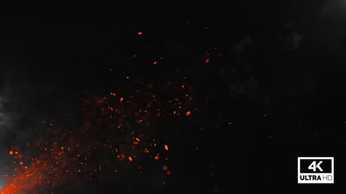 Fliegende Feuerpartikel Glut & weißer Rauch Videomaterial 4k Hintergrund V4