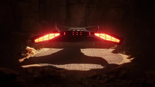 4k looped background with spinning spaceship inside cave