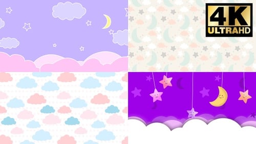 Animated Cute Night Sky Backgrounds with Stars, Moons, and Clouds
