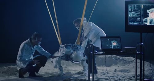 Astronaut Undergoing Gravity Testing on Lunar Surface