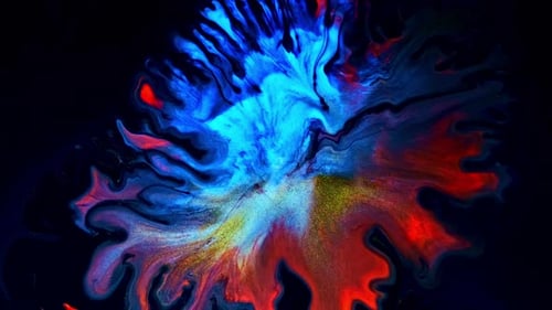 Abstract Red Blue Gold Color Moving Background Fluid Art Close Up