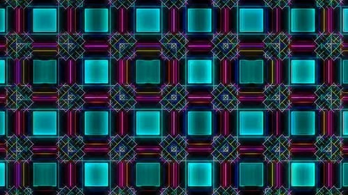 Abstract Looping Geometric Grid with Glowing Colorful Lines