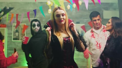 Friends Celebrate Halloween Costume Party at Home