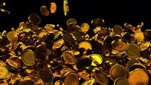 Falling Golden Dollar Coins Pile Up Animation