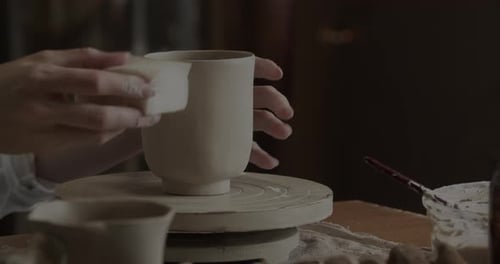 Potter Smoothing Handmade Clay Cup with Sponge