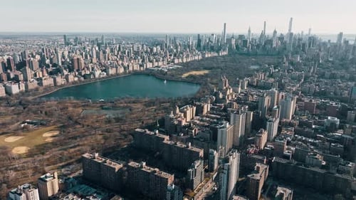 View on Central Park Buildings and Skyscrapers From Air