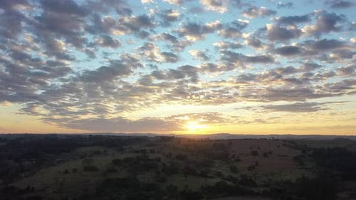 Sunset rural landscape aerial view. Nature scenery