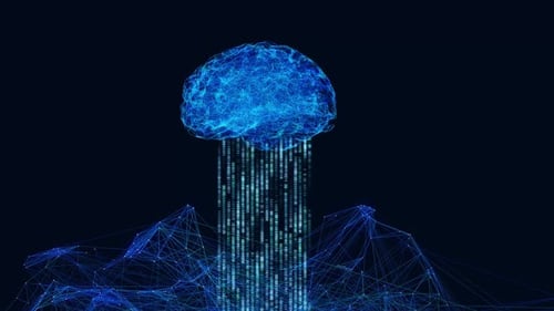 informatique en nuage, technologie Brain Ai, transfert de données, bits, Internet, informations de fond bleu, 5G