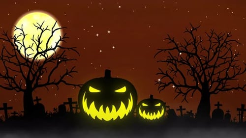 Halloween Background Animation with the Concept of Pumpkins and Spooky Trees