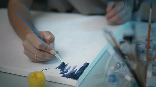 Woman Painting on Numbered Canvas Art Kit