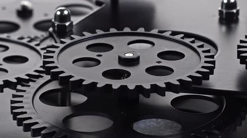 Rotating Gears in a Close Up View