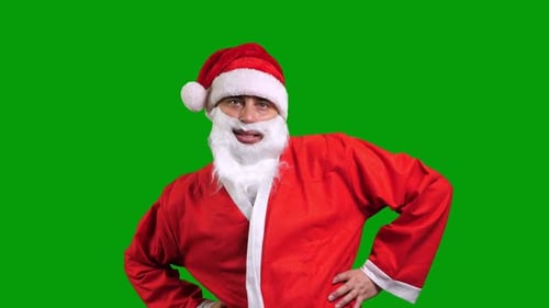 Santa Claus in Red Suit Dancing on Green Chroma Key Background