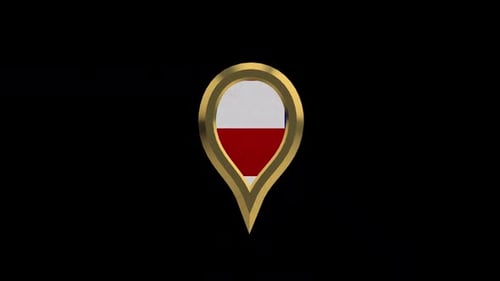 3D Golden Map Pin with Poland Flag Rotating Animation