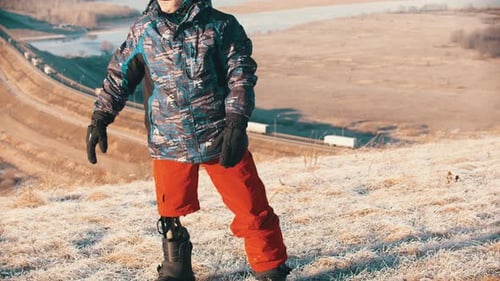 Snowboarding with Disabled Man