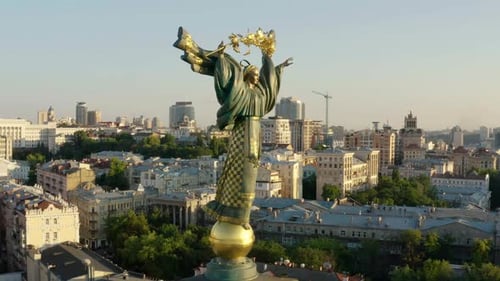 Aerial drone video footage. Centre of Kyiv, Ukraine.