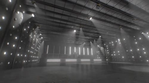 Flashing Lights in Abandoned Warehouse Rave Party Underground Venue