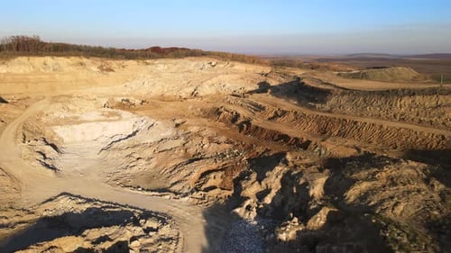Aerial View of Open Pit Mine of Sandstone Materials for Construction Industry with Excavators and
