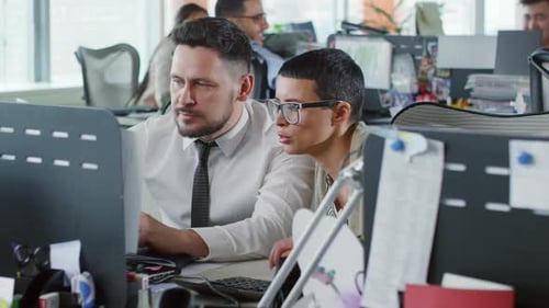 Colegas usando o computador ao trabalhar no projeto