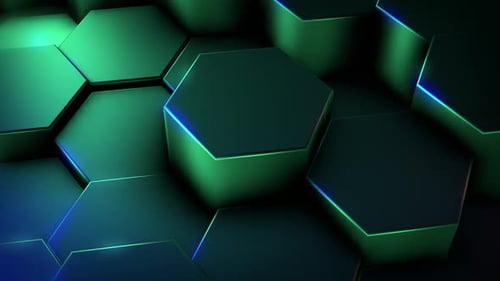 Animated Hexagon Grid with Neon Glow Background