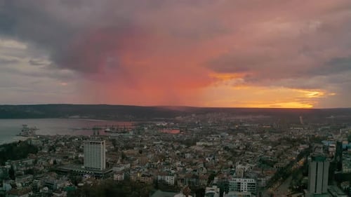 colorful sunset over the city